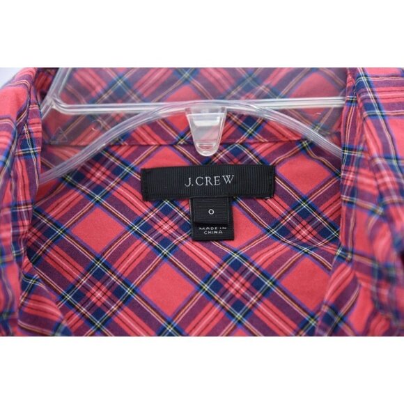 J Crew Women Sz 0 Christmas Plaid Tartan Print Oversize Popover Shirt Top Red xs - Picture 11 of 12